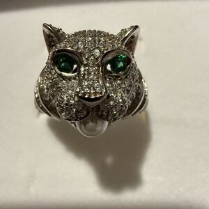 Leopard cubic zirconia pearl ring .925